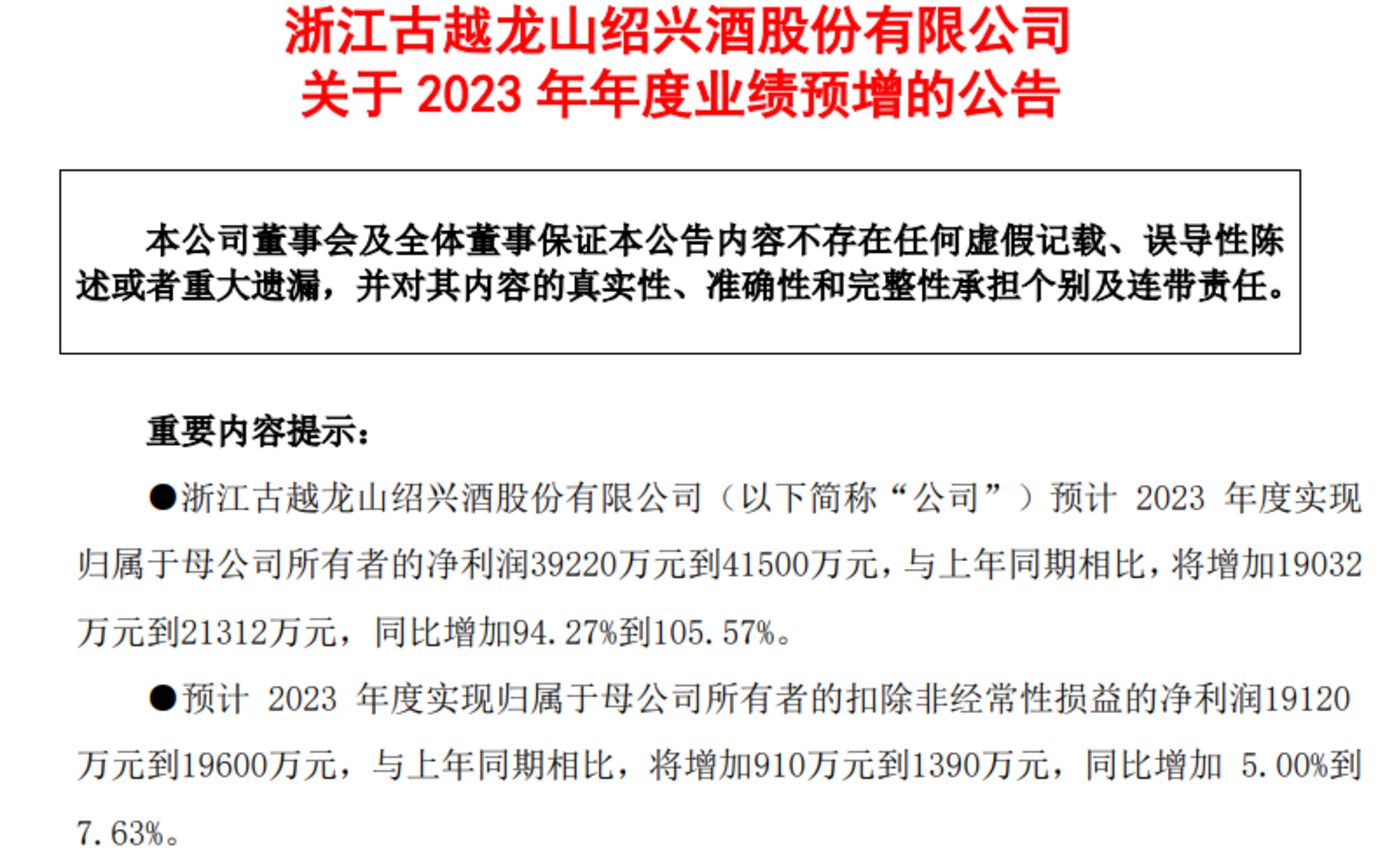 古越龙山净利润大增靠拆迁款？黄酒赛道三大痛点仍待破题