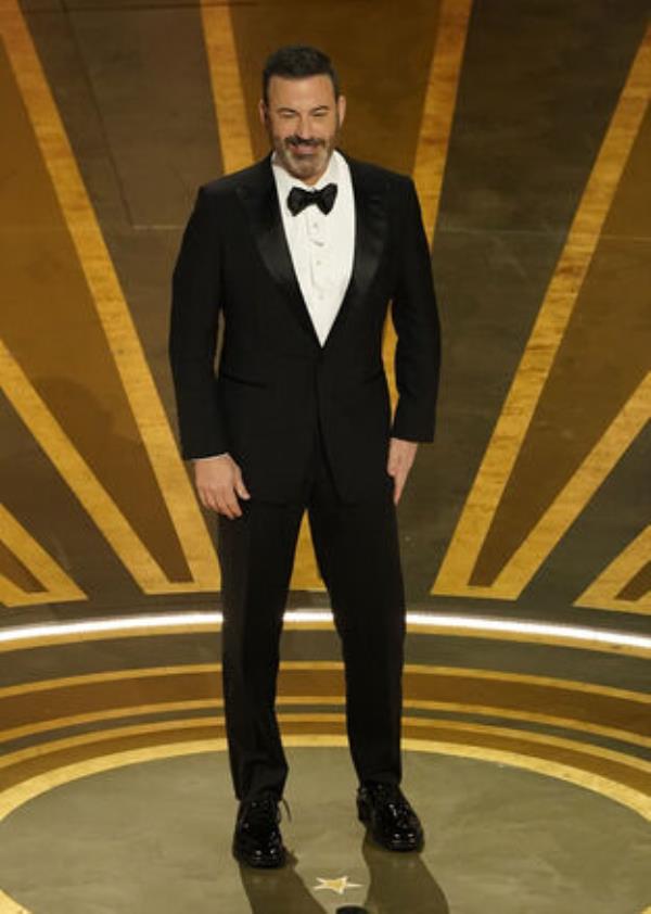 Host Jimmy Kimmel is seen o<em></em>nstage at the Oscars on Sunday, March 12, 2023, at the Dolby Theatre in Los Angeles. (AP Photo/Chris Pizzello)